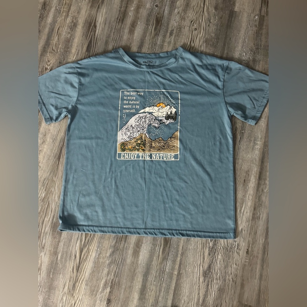 SHEIN Blue and White Short Sleeve Tee